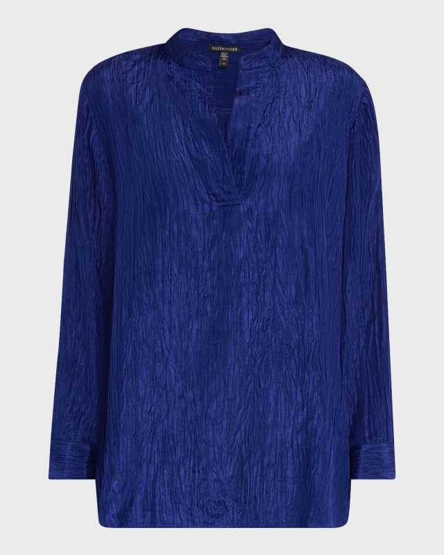 Petite Crinkled Silk Jacquard Tunic